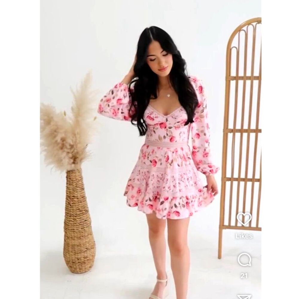 Altar’d State Pink Kate Floral Mini Dress Size Largebustier corset bodice
